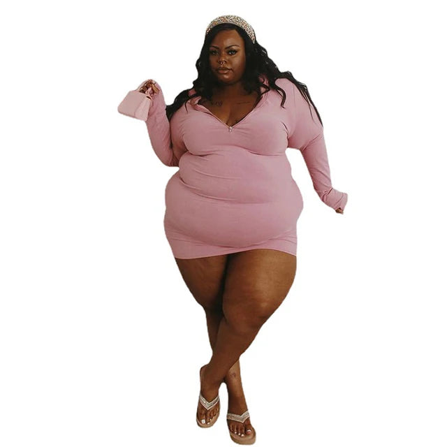 Vestido bodycon queda roupas para as mulheres zip v neck plus size vestidos elegante manga longa sexy mini vestido dropshipping atacado