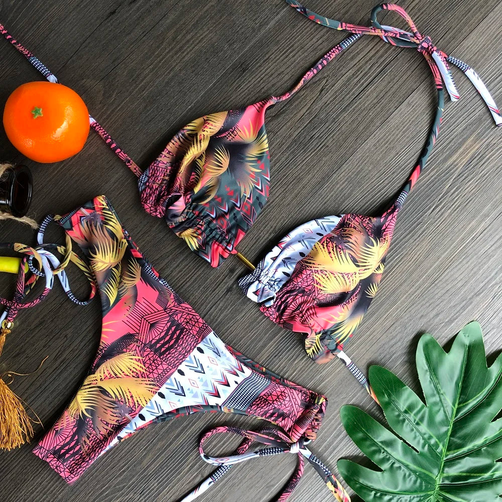 Conjunto de bikini sexy 2021 de 2 piezas con estampado de calor, traje de baño deportivo para mujer, ropa de playa, traje de baño push-up acolchado, mono de baño exquisito