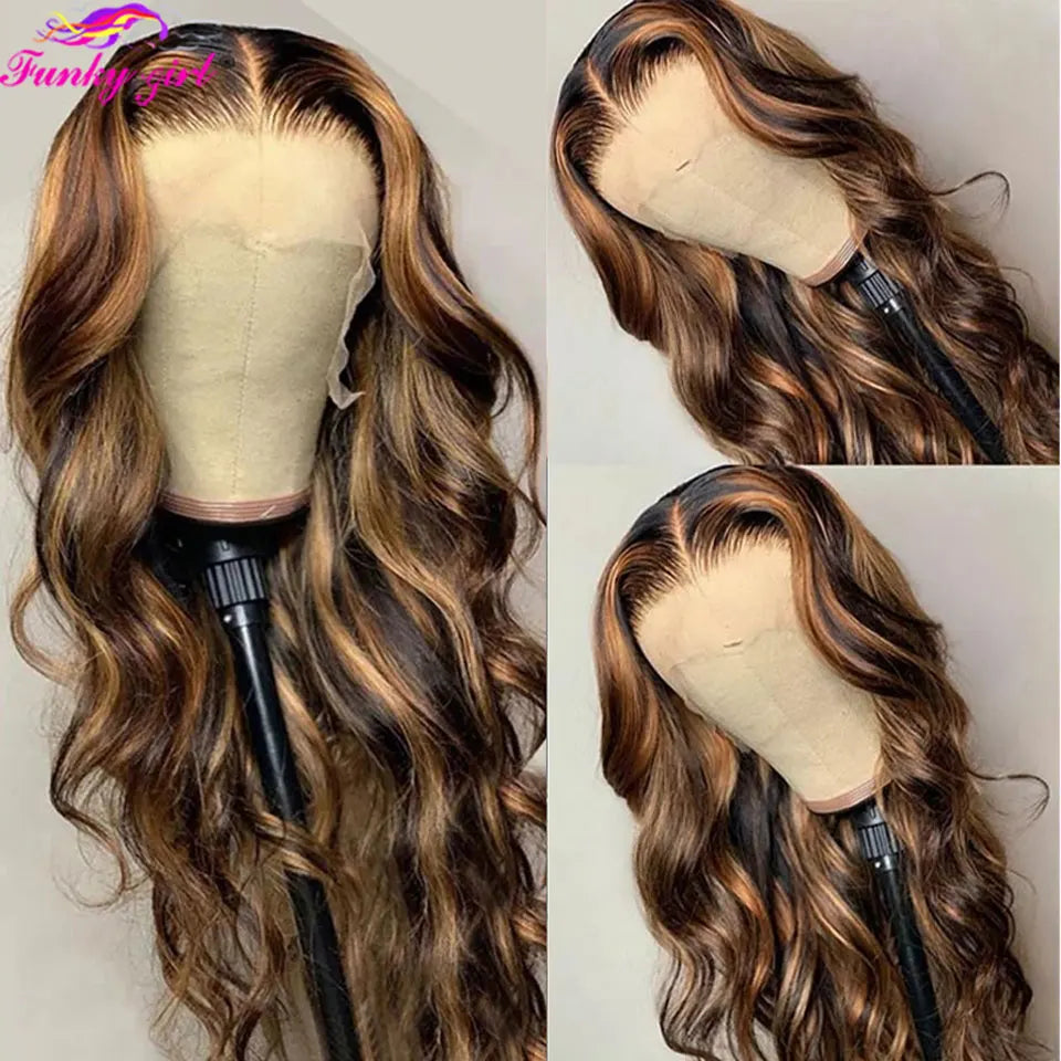 Highlight Body Wave Wig Human Hair Lace Front Wigs 4/27 Honey Blonde Body Wavy Lace Human Hair Wig For Women Brazilian Remy Wig