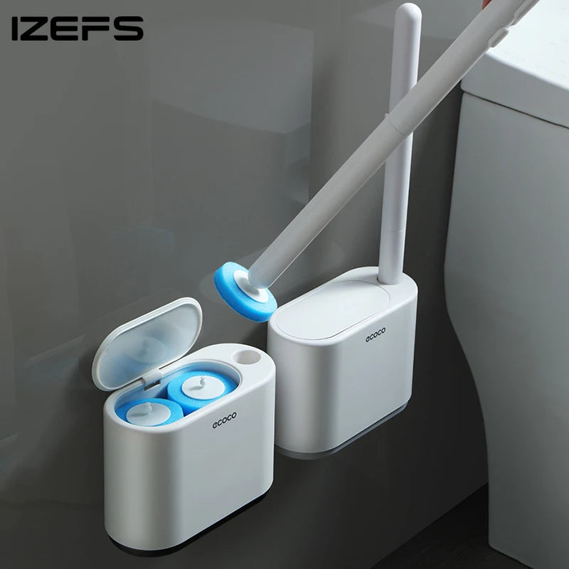 IZEFS Disposable Toilet Brush With Cleaning Liquid Wall-Mounted Cleaning Tool For Bathroom Replacement Brush Head Wc Accessories