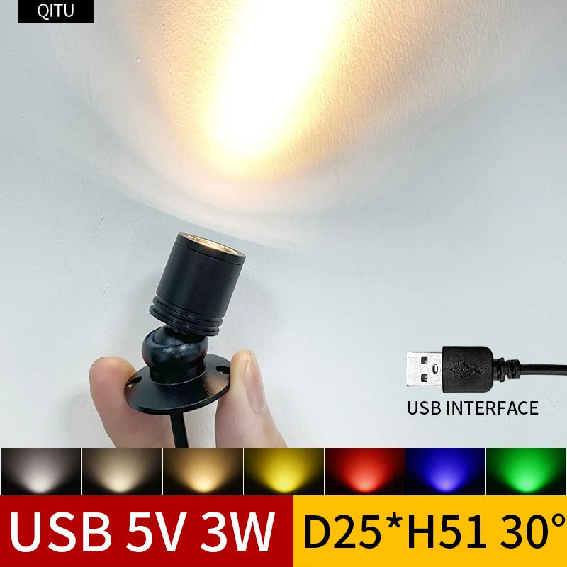 Mini holofote led 1w/3w, display de joias dc5v com interruptor, interface usb, armário de loja, decoração de brinquedos interiores, foco de mesa