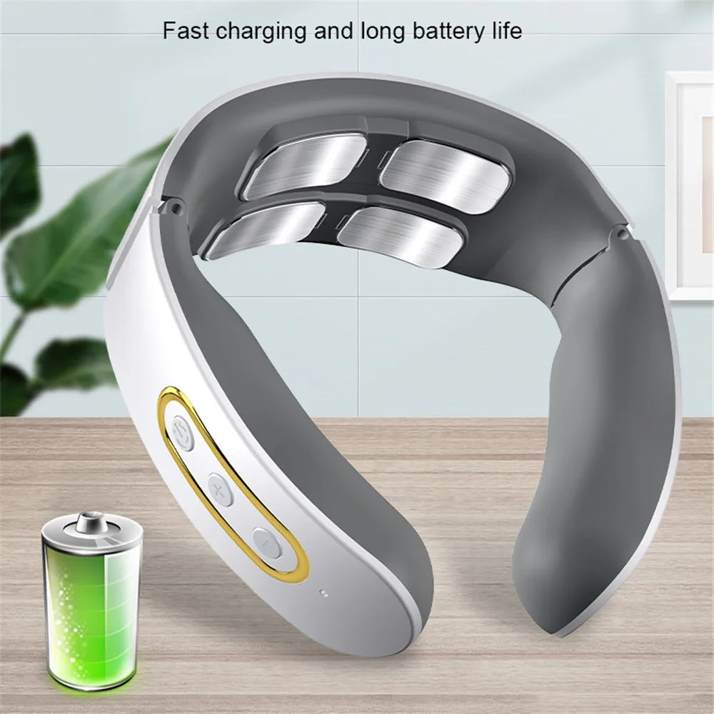 Masajeador eléctrico de pulso para cuello y hombros, 6 modos, 9 niveles de calor ajustable, para vértebras cervicales, relajación, alivio del dolor, máquina de amasado