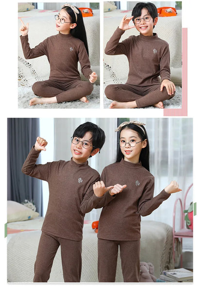 Autumn Winter Thermal Underwear Suit Girls Clothing Sets Boys Pajama Sets Baby No Trace Warm Sleepwear Candy Colors Kids Clothes