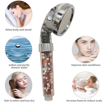 Z&L Bathroom Pressurized Anion Mineral Balls 3 Modes Adjustable High Pressure Hand Filter Spa Shower Head Set with Hose Bracket