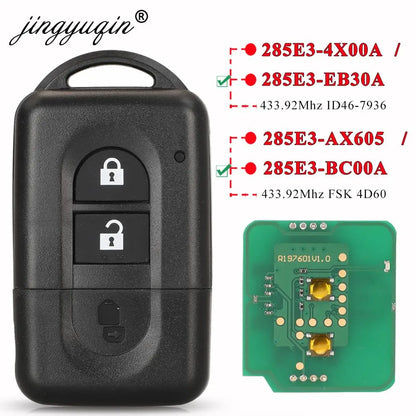 jingyuqin Keyless Remote key 433MHz ID46/4D60 for Nissan X-trail Qashqai Pathfinder Micra NV200 285E3-4X00A /EB30A/ AX605/BC00A