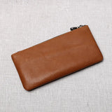 ZRCX Men's Genuine Leather Long Zipper Wallet First Layer Cowhide Youth Ultra-Thin Handbag Wallet Trendy Brand Simple Wallet