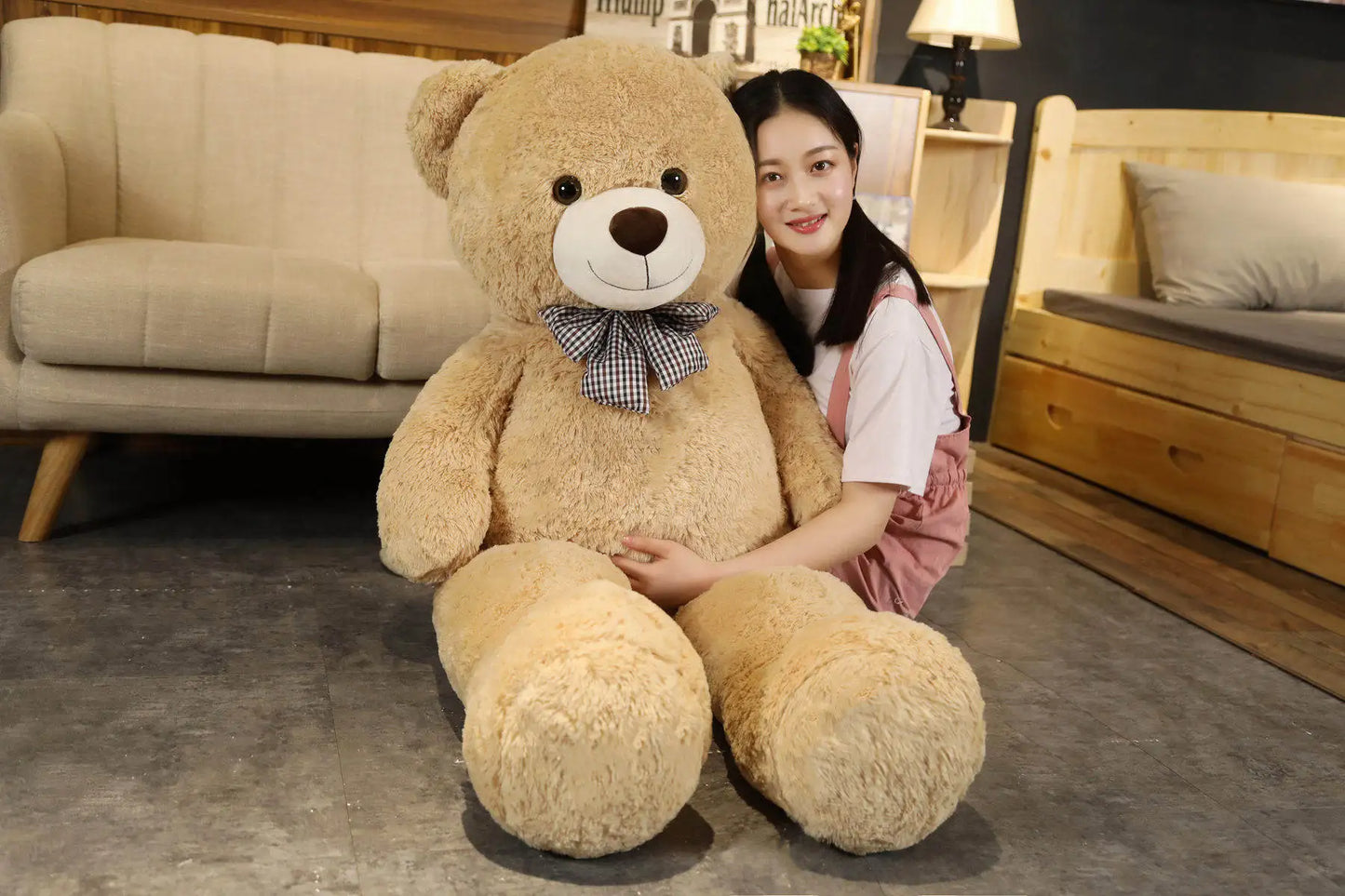 Oso de peluche gigante de 105 cm, suave, blanco, rosa y marrón, almohada súper grande para abrazar, regalo de cumpleaños para niños.