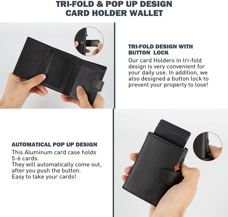 YATBEST Card Holder Wallet  Slim Minimalist Pop Up Leather Men Wallets RFID Blocking Metal Bank Card Case with Coins Pocket