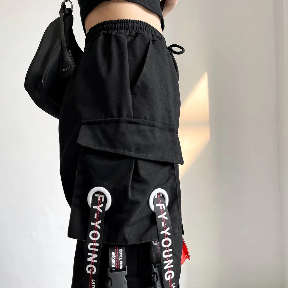 Pantalones cargo para mujer 2023, pantalones harén de moda con bolsillos punk, pantalones deportivos con cadena, elásticos Harajuku, cintura alta, ropa de calle.