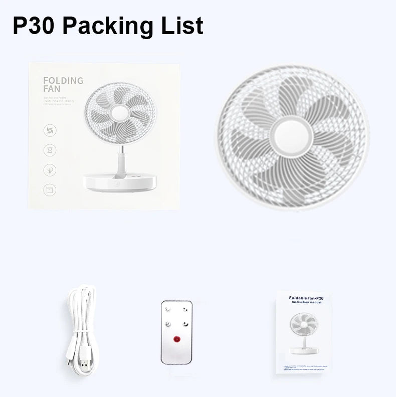 P30 Rechargeable Standing Fan 12 Inch 10800mAh Electric Folding Fan for Desktop Floor Wireless Portable Fans for Home Camping