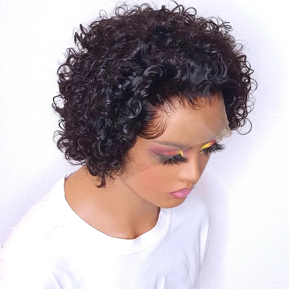 Pixie Cut Wig Short Curly Human Hair Wigs Brazilian Wig Cheap Remy Hair 13X1 Transparent Lace Wigs For Women Sale