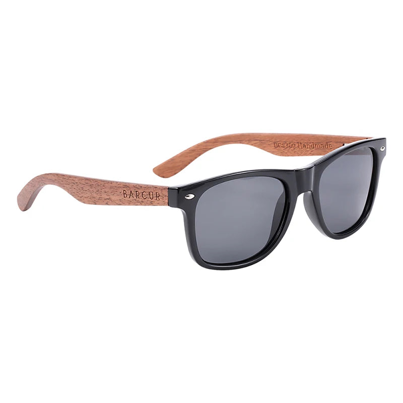 BARCUR Black Walnut Wood Sunglasses for Man Polarized High Quality Sqare Sun Glasses Men UV400 Eyewear Accessory Original Box