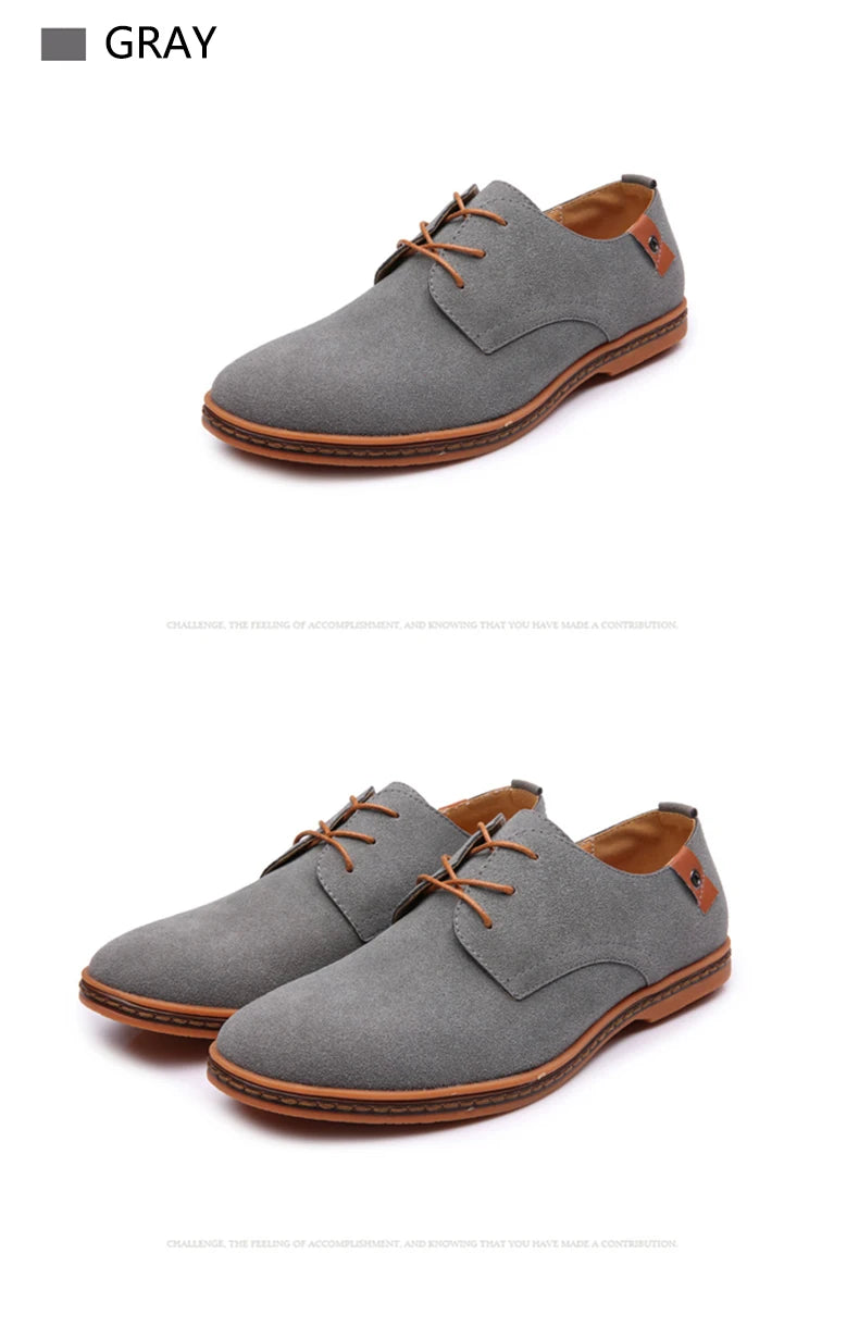 2024 Spring Suede Leather Men's Oxford Casual Shoes Classic Sneakers Comfortable Footwear Dress Shoes Large Size Flats