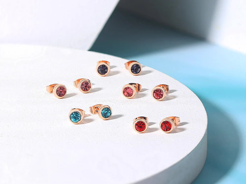 Classic Modern Cubic Zirconia Stud Earrings For Women Simple Rose Gold Color Women's Earing Accessories Fashion Jewelry E270