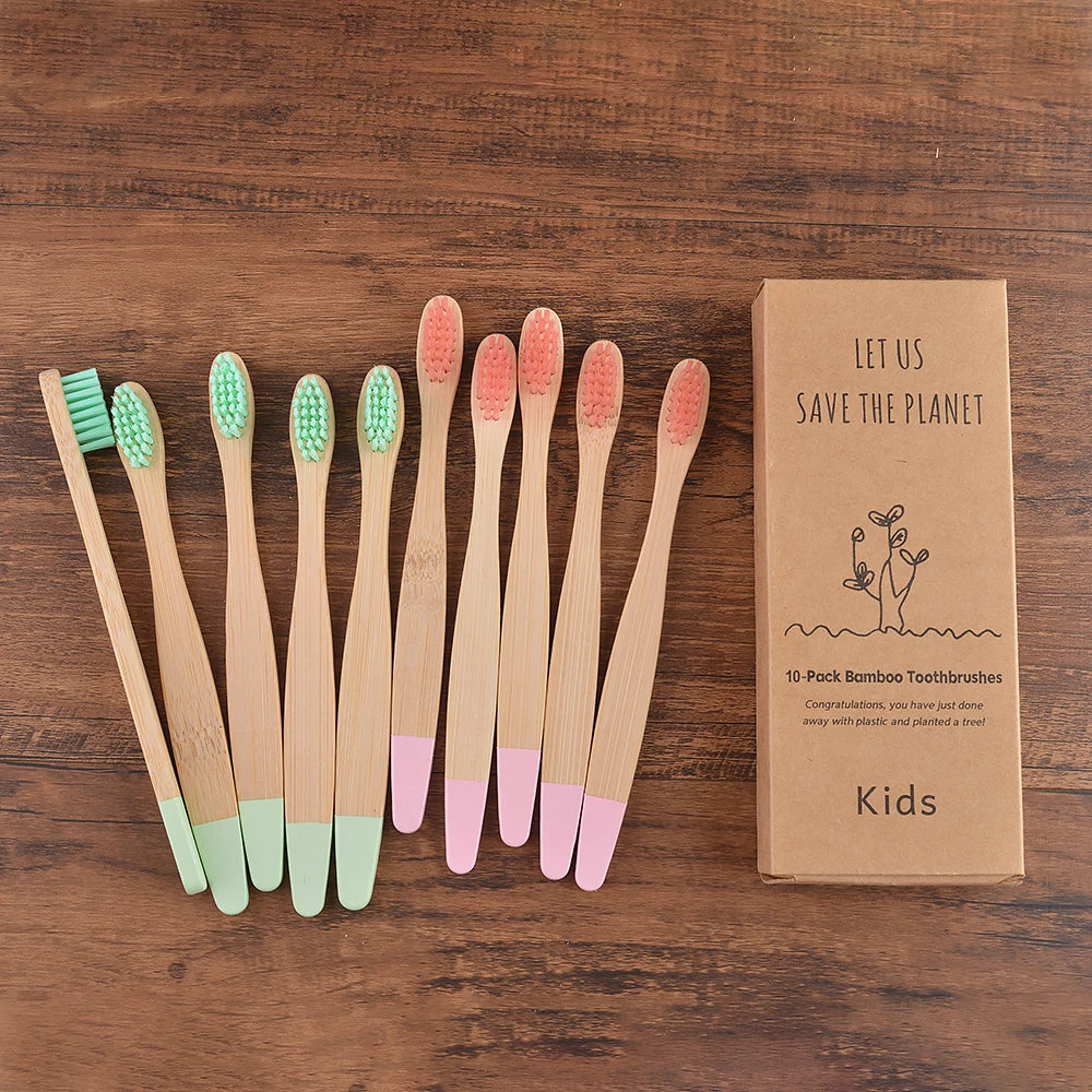Children 10 Pieces Colorful Bamboo Toothbrush Nylon Bristle Eco Paint Toothbrush Kids Arosse a Dent Bambou Vegan Tooth Dental