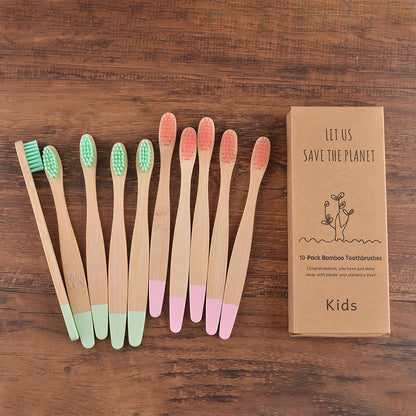 Children 10 Pieces Colorful Bamboo Toothbrush Nylon Bristle Eco Paint Toothbrush Kids Arosse a Dent Bambou Vegan Tooth Dental