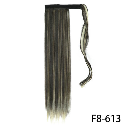 32inches Synthetic Ponytail Hair Extension Clip in Fake Wig Hairpiece Blonde Wrap Around Pigtail Long Smooth Overhead Pony Tail