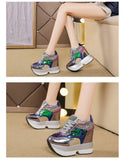 Fashion White Sneakers Women's High Platform Casual Shoes Height Increasing Leather Shoes 10 CM Thick Sole Trainers Tennis Sports