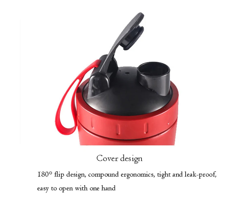 1Pc 700ML Stainless Steel Sports Water Mugs Shaker Bottles With Scale, Outdoor Gym Fitness Shake Cup Protein Powder Mixer Bottle