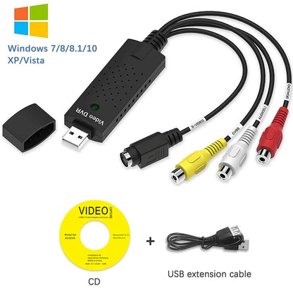 Tarjeta de captura de video USB Easy Cap VHS VCR Mini DV Hi8 Convertidor de DVD a digital RCA/S-video a USB 2.0 Captura de audio y video