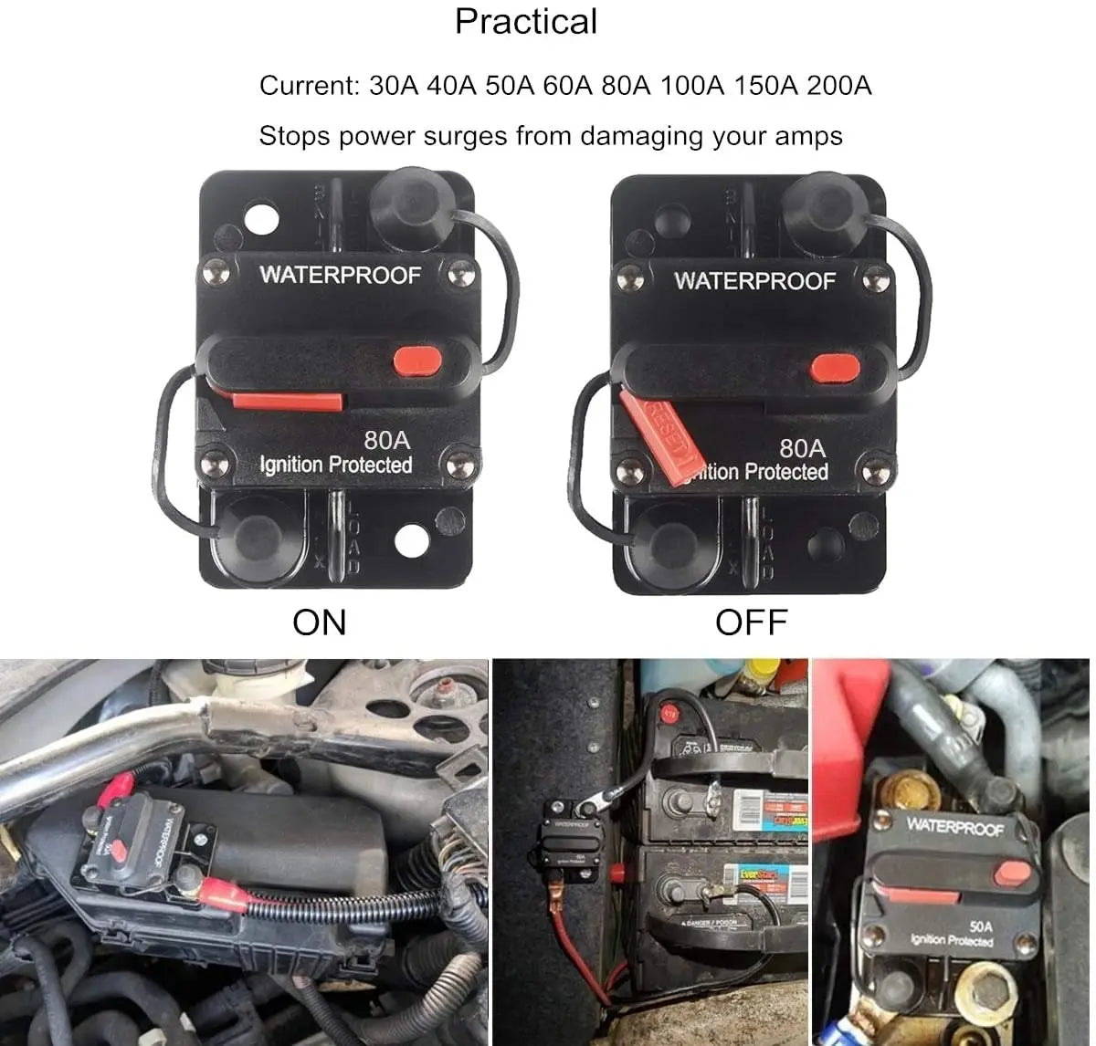 DaierTek 30A-300A Circuit Breaker 12V Trolling with Manual Reset Boat Manual Power Protect for Audio Fuse Car 48VDC Waterproof