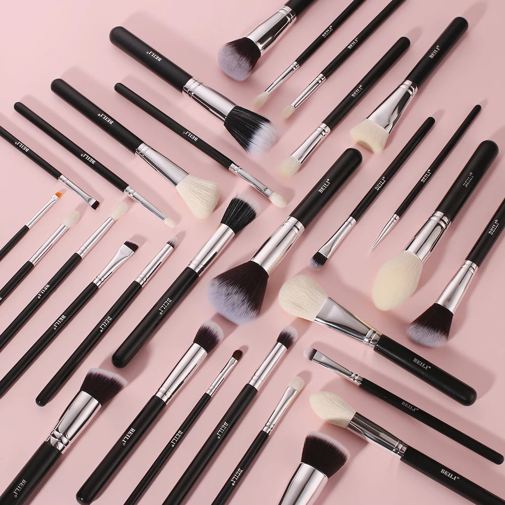 BEILI-Juego de brochas de maquillaje negras, brochas profesionales de pelo de fibra de cabra Natural, base en polvo, contorno, sombra de ojos, brochas de maquillaje
