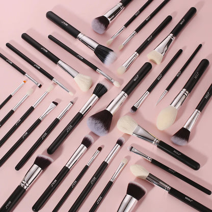 BEILI-Juego de brochas de maquillaje negras, brochas profesionales de pelo de fibra de cabra Natural, base en polvo, contorno, sombra de ojos, brochas de maquillaje