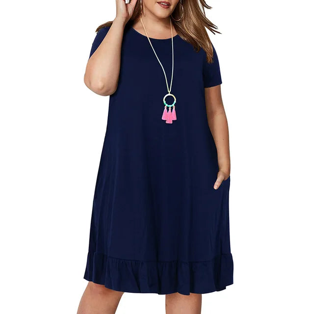 Spring Large Size 9XL Dress For Fat MM Woman Dress Loose Solid Ruffles Plus Size Women Clothing 9XL Dress 