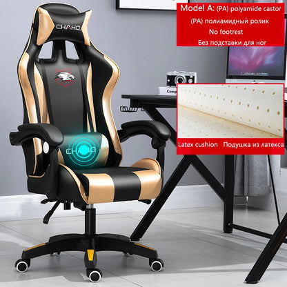 Silla de juegos WCG para oficina, cojín de látex, silla de computadora con Bluetooth, silla BOSS de cuero de alta calidad, silla de carreras con ancla de Internet LOL