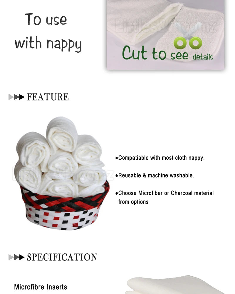 [Littles&amp;Bloomz] Insertos lavables reutilizables, protectores de refuerzo para pañales de tela de bolsillo real, inserto de microfibra de carbón de bambú