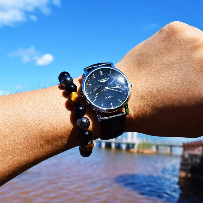 Pulseras de cuentas de obsidiana negra natural, hematita, ojo de tigre, para hombres, protección magnética de la salud, joyería para el alma de las mujeres, pulsera para hombre 