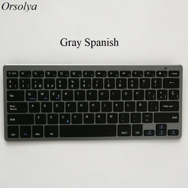 Bluetooth Keyboard Mini Ultra Thin Portable Wireless Keyboard Spanish Russian Layout for Tablet/iPad/Laptop/Phone