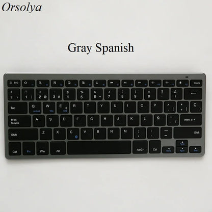 Bluetooth Keyboard Mini Ultra Thin Portable Wireless Keyboard Spanish Russian Layout for Tablet/iPad/Laptop/Phone