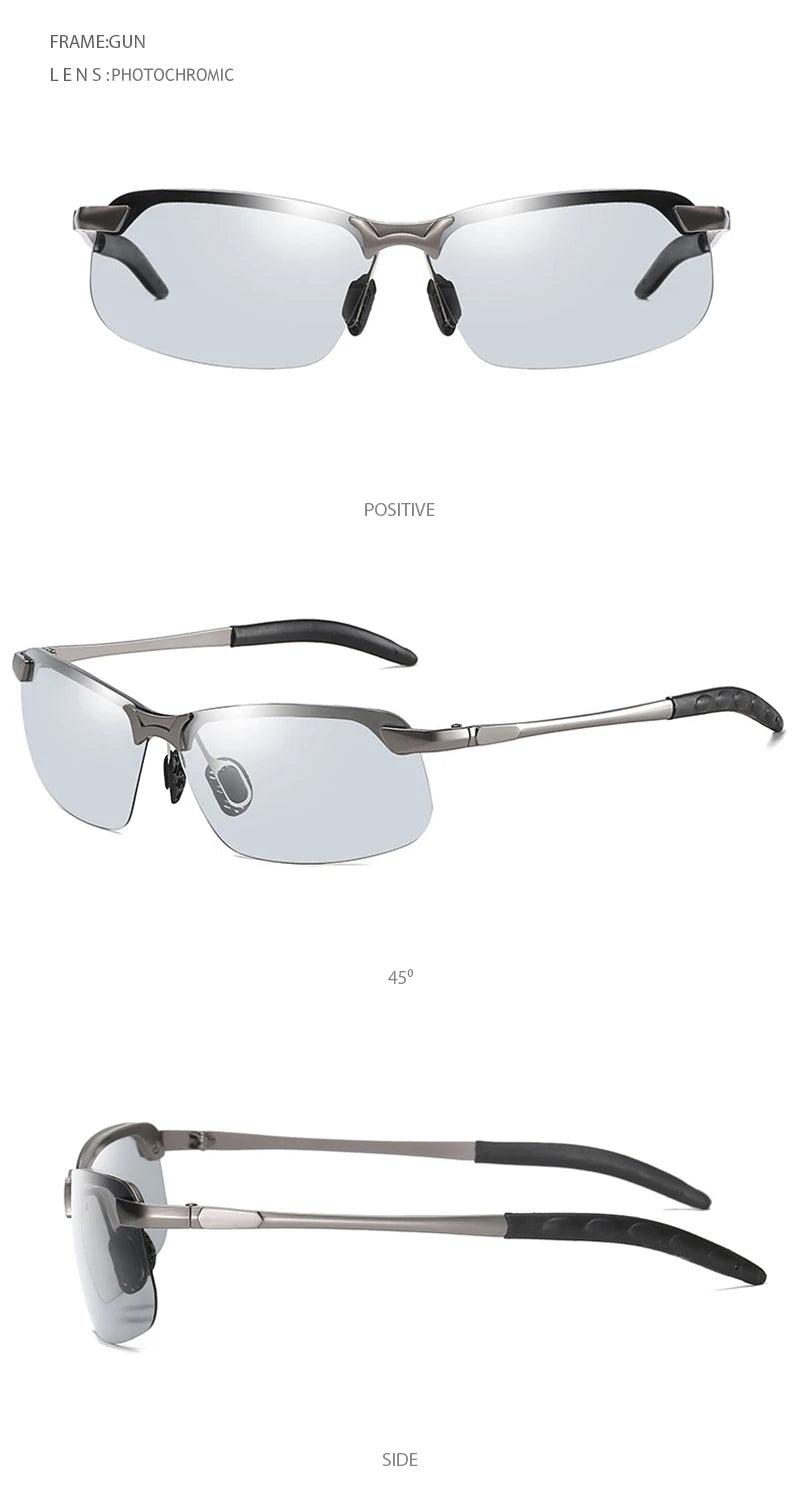 Fashion Half Frame Photochromic Sunglasses Men Women Classic Chamelon Polarized Sun Glasses Male Vintage Fishing Driving Shades