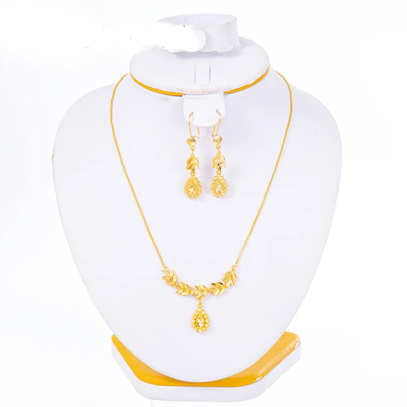Dubai Jewelry Sets for Women 18k Gold Color Love Ethiopian African Heart Necklace Earrings Sets Arab Bridal Dowry Jewelry