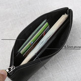ZRCX Men's Genuine Leather Long Zipper Wallet First Layer Cowhide Youth Ultra-Thin Handbag Wallet Trendy Brand Simple Wallet