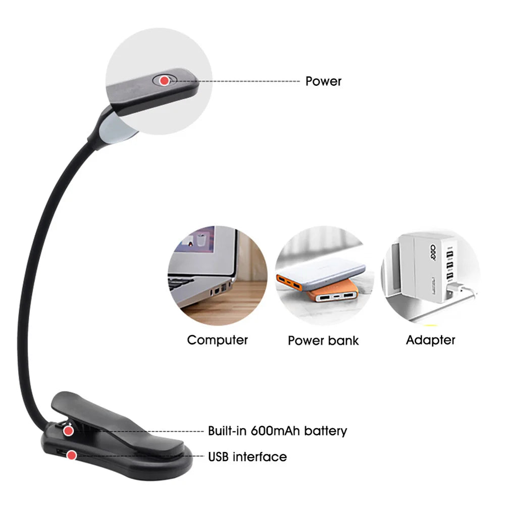 Rechargeable Book Reading Light Lamp, LED Book Light for Reading in Bed - Eye Caring Adjustable Brightness 3 Color Temperatures