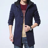Men's Fleece Hooded Thick Wool Winter Coat 2023 Brand New Long Wool Trench Coat Men Casual Pocket Overcoat with Removable Hood