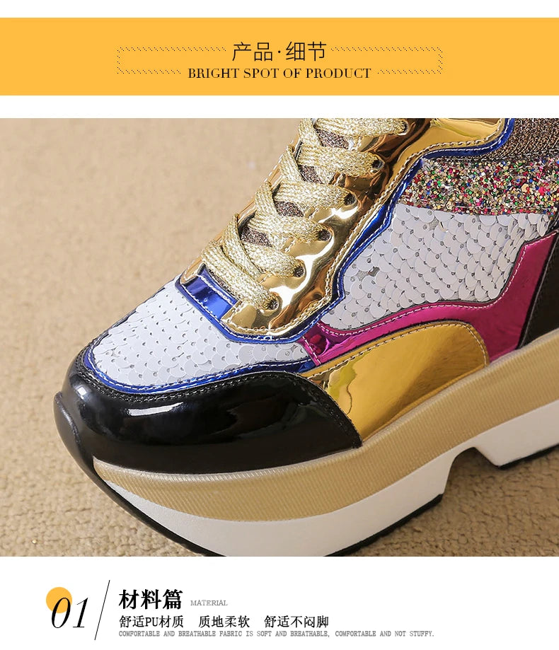 Fashion White Sneakers Women's High Platform Casual Shoes Height Increasing Leather Shoes 10 CM Thick Sole Trainers Tennis Sports