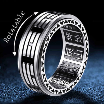 Vintage Chinese Tai Chi Kung Fu Men's Taoism Mantra Fidget Anti-stress Spinner Rings For Chinatown Men Rotatable Anxiety Ring
