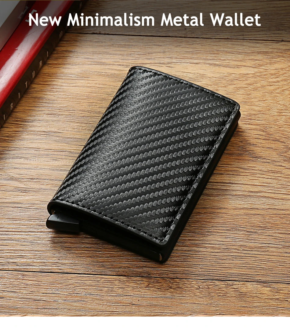 RFID Aluminum Men Wallet Card Holders Purse Carbon Fiber Men Business Slim Thin Smart Wallet Credit Cardholder Case Note Holder