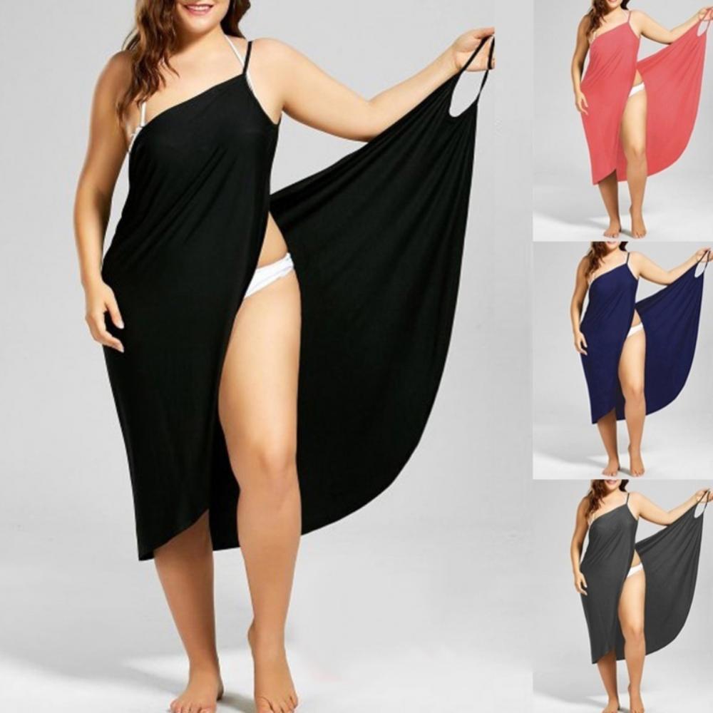 Vestidos de verano de playa de color liso para mujer, vestidos casuales sexis con cuello halter y mangas largas, vestidos de toalla sueltos, tallas grandes S-5XL