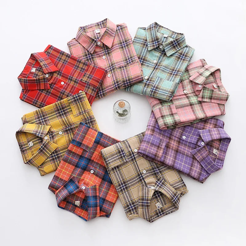 Casual Women's Plaid Shirt 2025 Spring Autumn New Ladies Loose Blouse and Tops Female Long Sleeve Shirts Fresh Checked Clothes