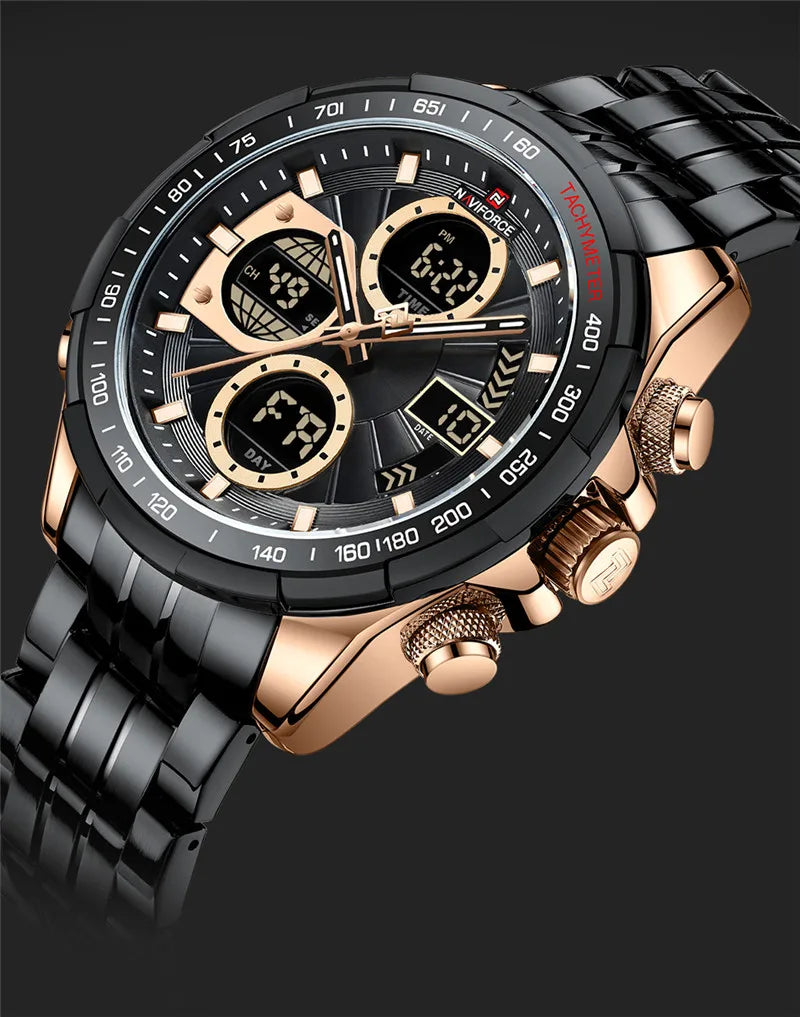 NAVIFORCE Top Brand Luxury Classic Men's Watch Quartz Digital Male Clock Military Sport Silver Stainless Steel Man Wristwatch 9197