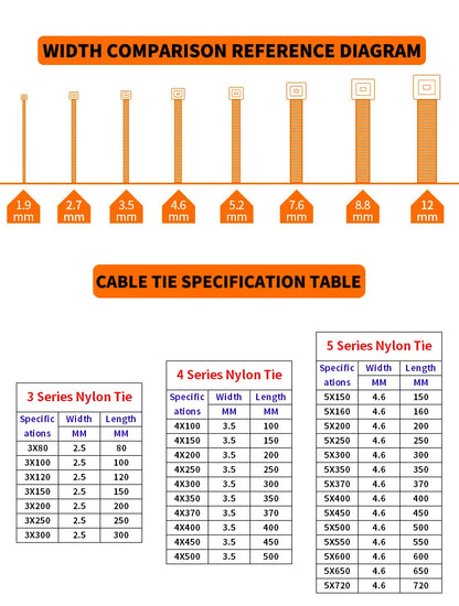 100PCS 3/4/5 Series Self-Lock Cable Ties Plastic Nylon Cable Ties Fasten Loop Cable Organizer Nine Colors Binding Belt