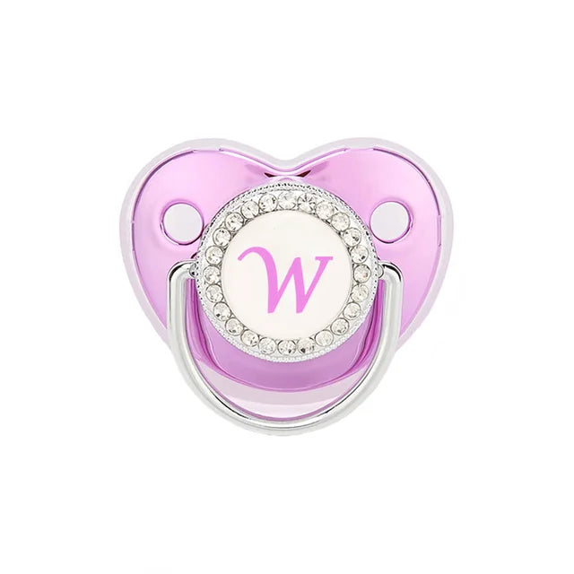 Chupete morado metalizado con tapa, chupete de silicona sin BPA, nombre con inicial, chupete mordedor, regalo para baby shower 
