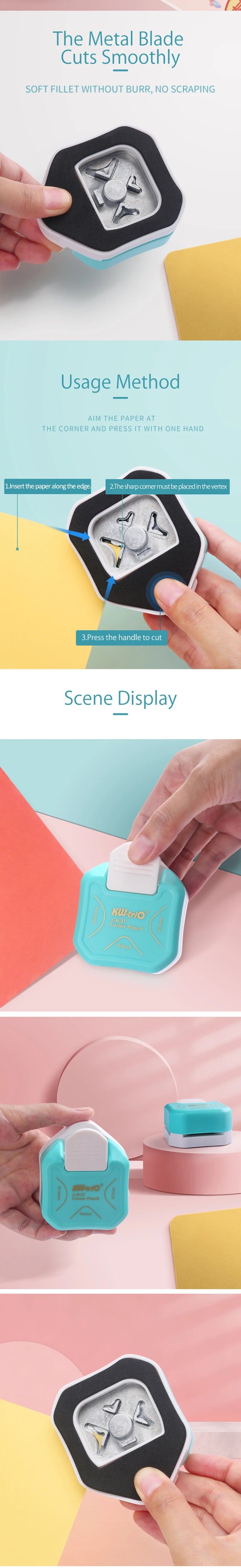 3-in-1 Corner Rounder Border Punches for Scrapbooking Diy Mini Corner Cutter R4/R7/R10mm Circle Trimmer Punch Office Supplies