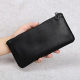 ZRCX Men's Genuine Leather Long Zipper Wallet First Layer Cowhide Youth Ultra-Thin Handbag Wallet Trendy Brand Simple Wallet