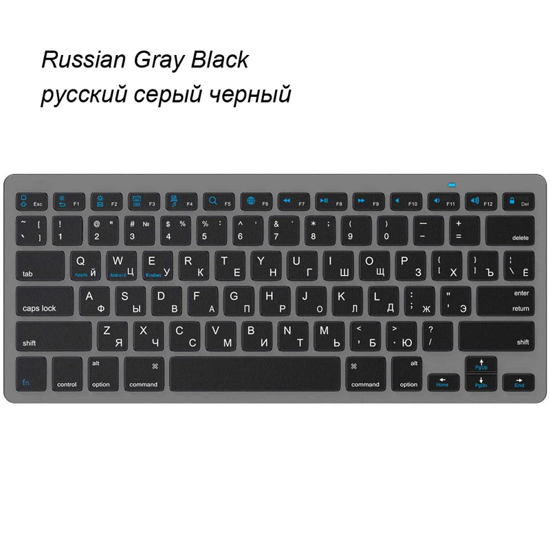 Russian Spanish French German Hebrew Brazil-Portuguese Ultra Slim Universal Wireless Bluetooth Keyboard for iOS Android Win
