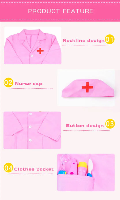 Uniforme de médico y enfermera de simulación para niños, abrigo cruzado, disfraz de Halloween, juego de juguetes para bebés, fiesta de cumpleaños elegante